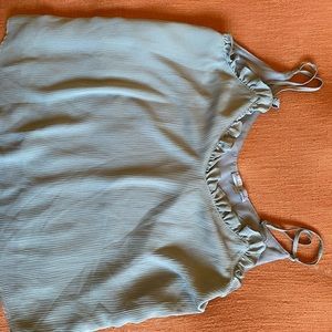 Olive Blouse With Scallop V-Neck